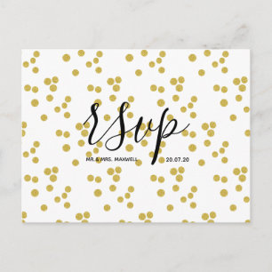 Wedding Rsvp card Gold Confetti Script Postcard