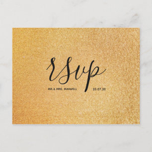 Wedding Rsvp card   Gold Glitter Script Postcard