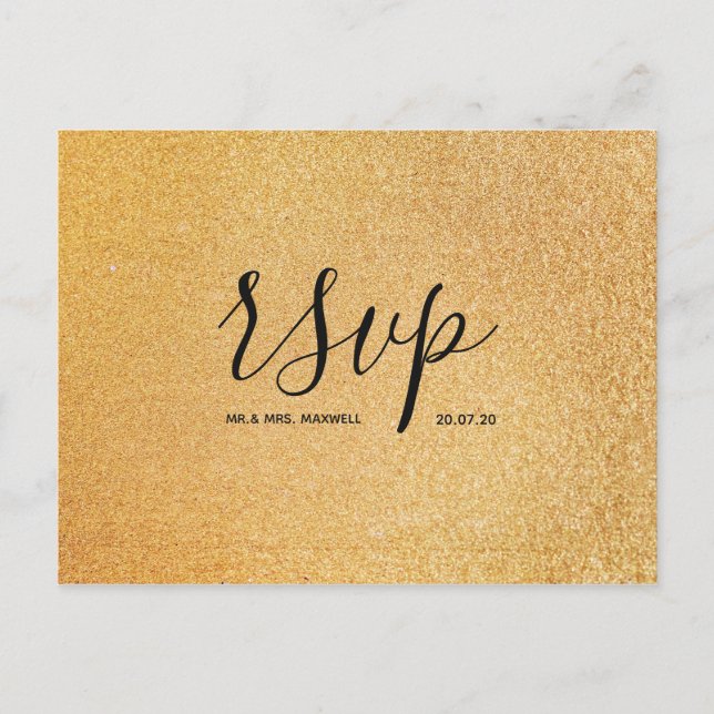 Wedding Rsvp card | Gold Glitter Script Postcard (Front)