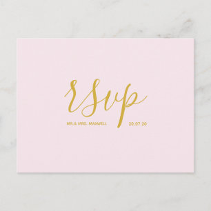 Wedding Rsvp card   Gold Pink Script Postcard