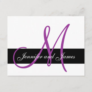 Wedding RSVP Card Monogram Names Purple Front