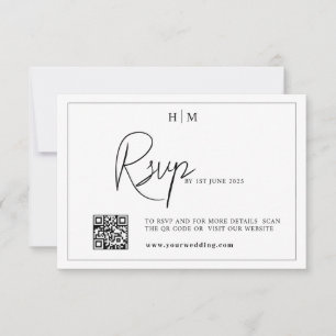 Wedding rsvp card , monogram rsvp with QR code  