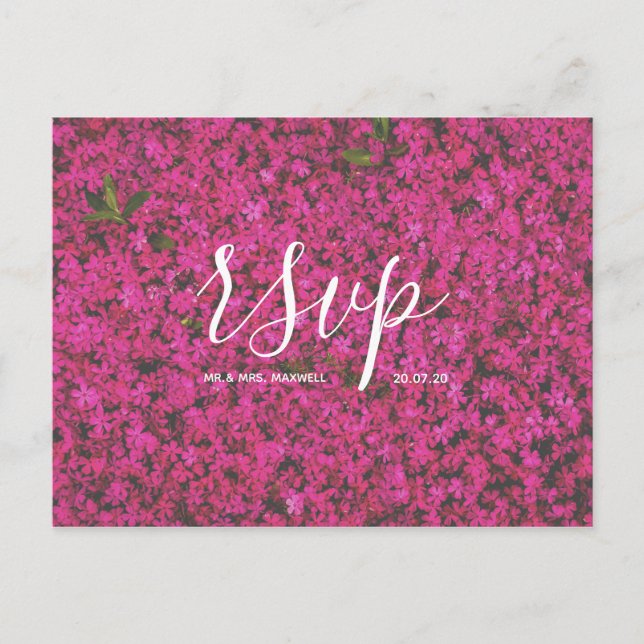 Wedding Rsvp card | Pink Flowers Script Postcard (Front)