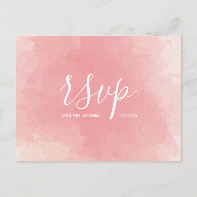 Wedding Rsvp card Pink Watercolour Script Postcard (Front)