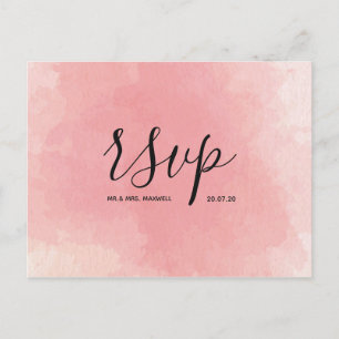 Wedding Rsvp card Pink Watercolour Script Postcard