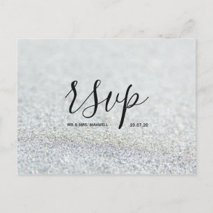 Wedding Rsvp card Silver Glitter Script Postcard
