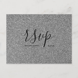 Wedding Rsvp card Silver Glitter Script Postcard