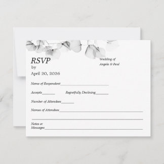 Wedding RSVP Card Soft Leaf Leaves 