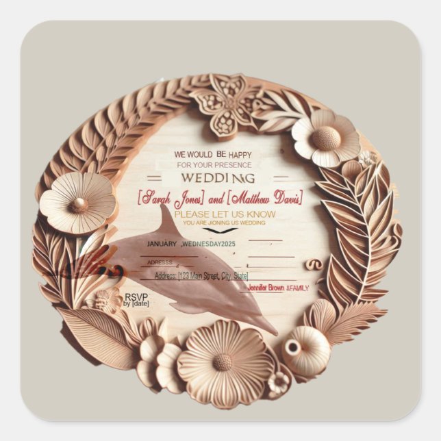 wedding rsvp card square sticker (Front)