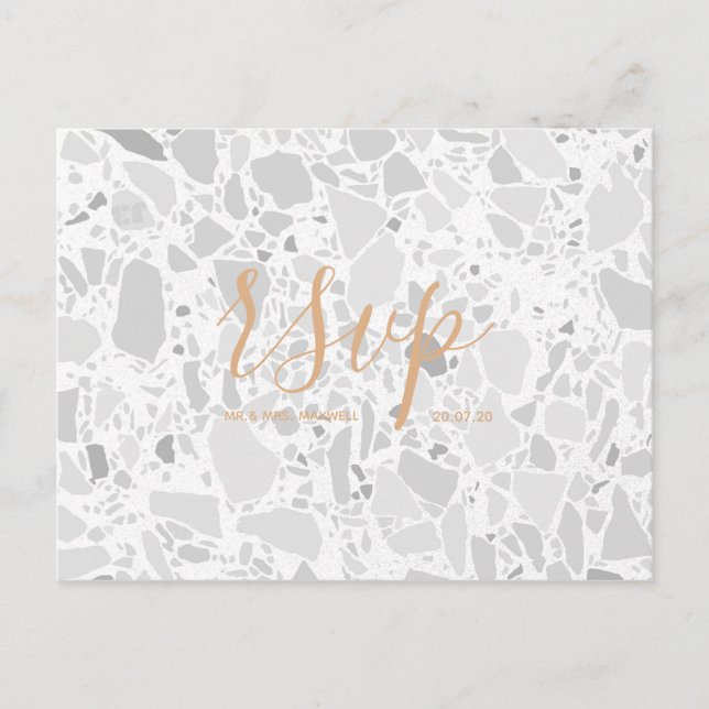 Wedding Rsvp card | Terrazzo Script Postcard (Front)