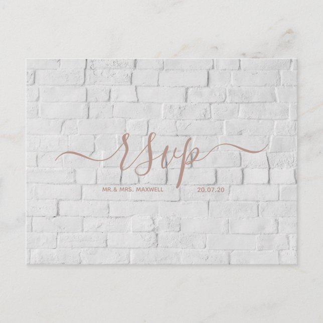 Wedding Rsvp card | White Brick Script Postcard (Front)