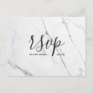 Wedding Rsvp card White Marble Script Postcard