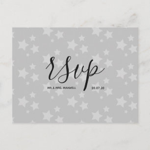 Wedding Rsvp card   White Stars Script Postcard