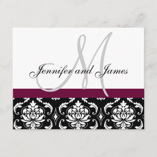 Wedding RSVP Card Wine Damask Monogram & Names