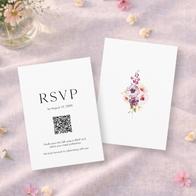 Wedding RSVP Card with QR Code | Elegant Floral (Créateur téléchargé)