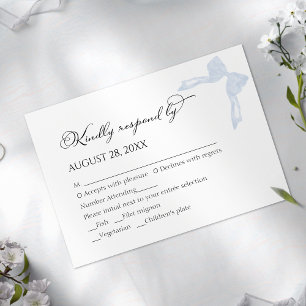 Wedding RSVP Cards Dusty Blue Bow Calligraphy