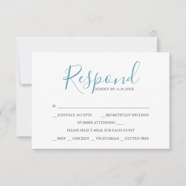 Wedding RSVP Cards Template Turquoise Blue (Front)