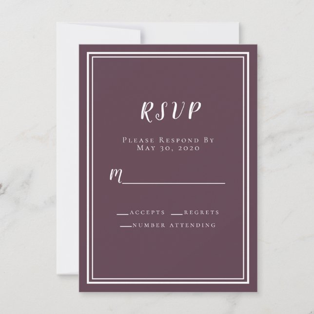 Wedding RSVP Cassis Purple Simple Chic Minimalist (Front)