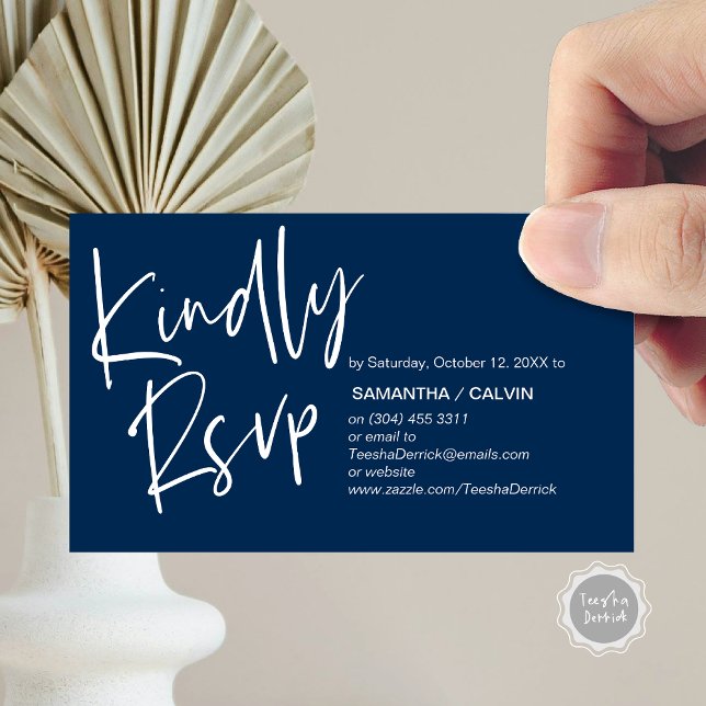 Wedding RSVP, Casual Elegance, Invitation respond (Kindly RSVP, Wedding Invitation Response Enclosed Card, in Navy Blue)
