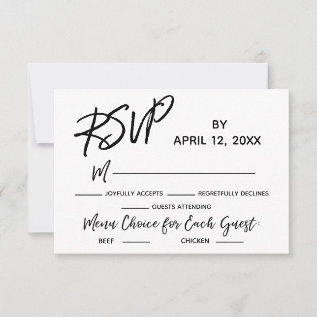 Wedding RSVP Casual Handwriting with Menu Choices (Front)