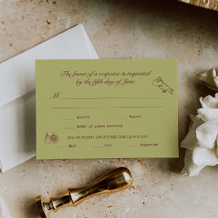 Wedding RSVP Chartreuse Burgundy Illustrated Card