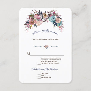 Wedding RSVP   Dusty Blue Misty Rose Bouquet Card