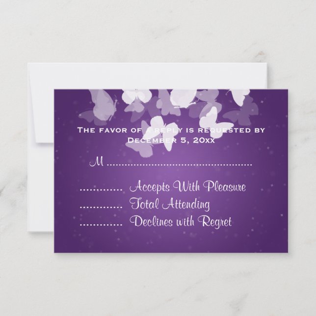 Wedding RSVP Elusive Butterflies Purple (Front)