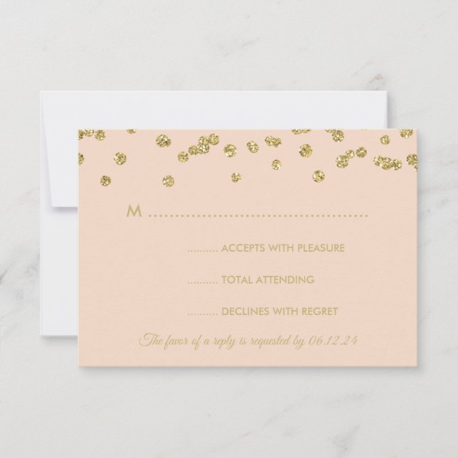 Wedding RSVP Gold Faux Glitter Confetti Blush Rose (Front)
