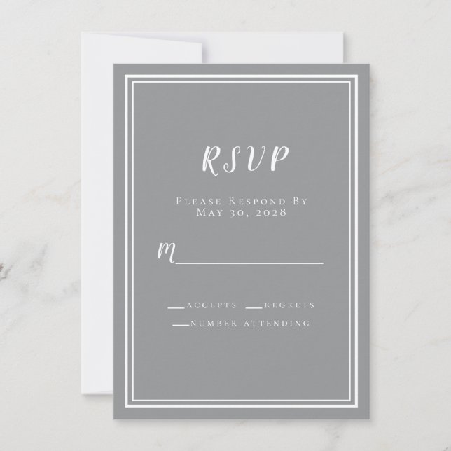 Wedding RSVP Grey White Simple Modern Minimalist (Front)