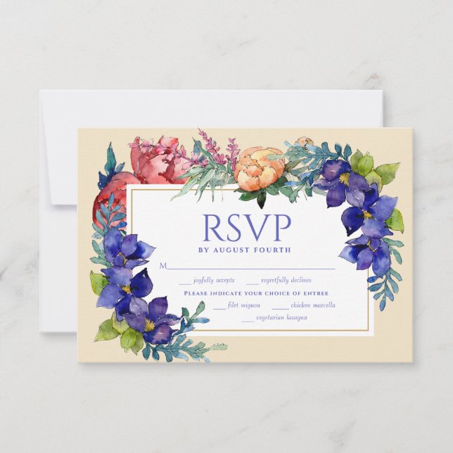 Wedding RSVP | Happiness Watercolor Floral Card (Front)