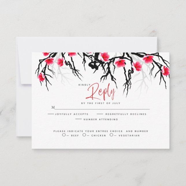 Wedding RSVP | Japanese Blossom Branch Floral Card (Front)
