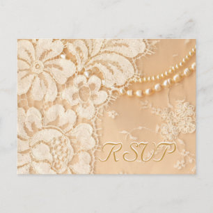 Wedding RSVP Lace and Pearls Invitation Postcard