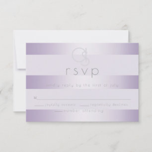 Wedding RSVP Lilac Shimmer Stripes Monogram Card