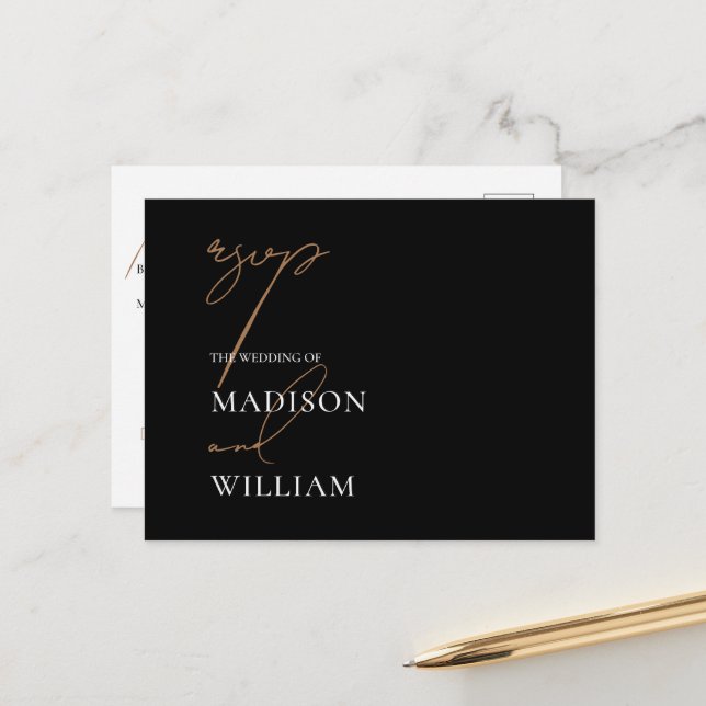 Wedding RSVP Minimalist Black Meal Choice Postcard (Front/Back In Situ)