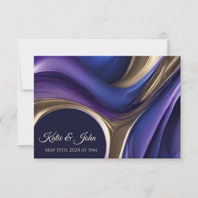 Wedding RSVP-Modern Abstract- Blue Purple Gold RSVP Card (Front)