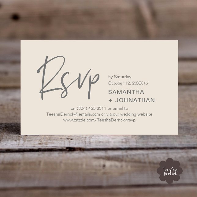 Wedding RSVP Modern Dinner Invitation Reminder (Kindly RSVP Modern Minimalist Wedding Dinner Invites Reminder Enclosed Card Phone Email Cream Grey)