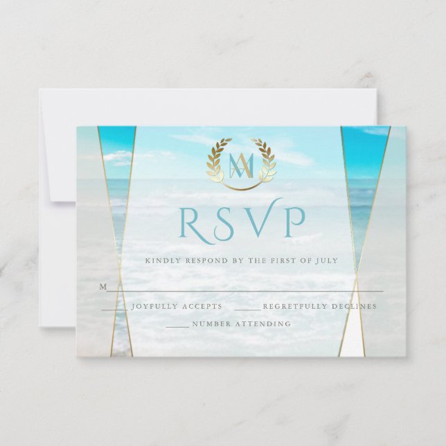 Wedding RSVP |  Modern Monogram Beach Wedding Card (Front)