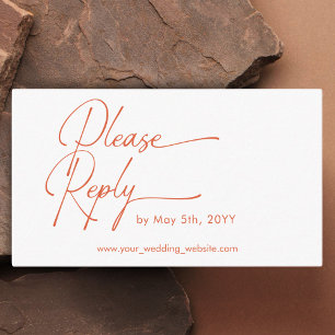 Wedding RSVP Modern orange text QR code Enclosure Card