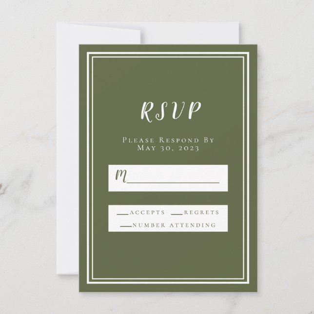 Wedding RSVP Olive Green Simple Chic Minimalist  (Front)