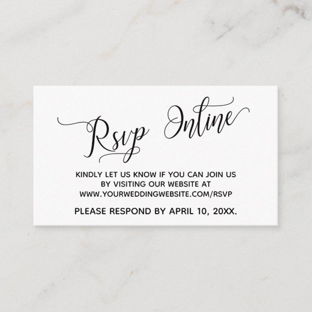 Wedding RSVP Online Elegant Script Enclosure Card (Front)