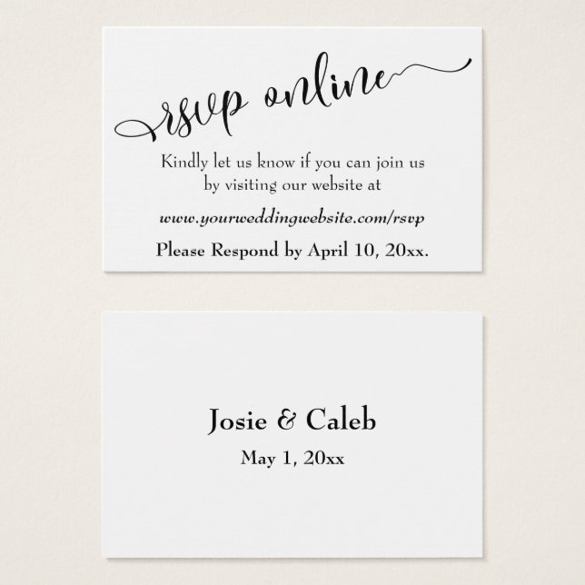Wedding RSVP Online Insert Black Script, White, 07 (Front & Back)