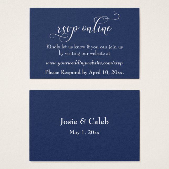 Wedding RSVP Online Insert Black Script, White, 08 (Front & Back)