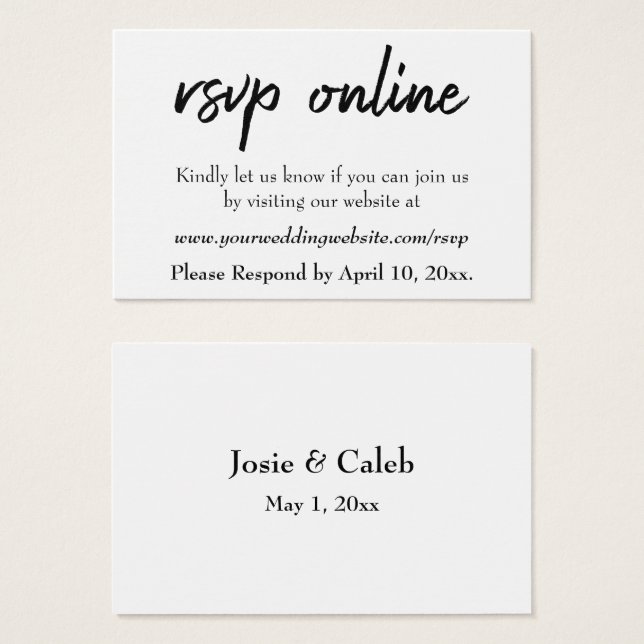 Wedding RSVP Online Insert Black Script, White, 14 (Front & Back)