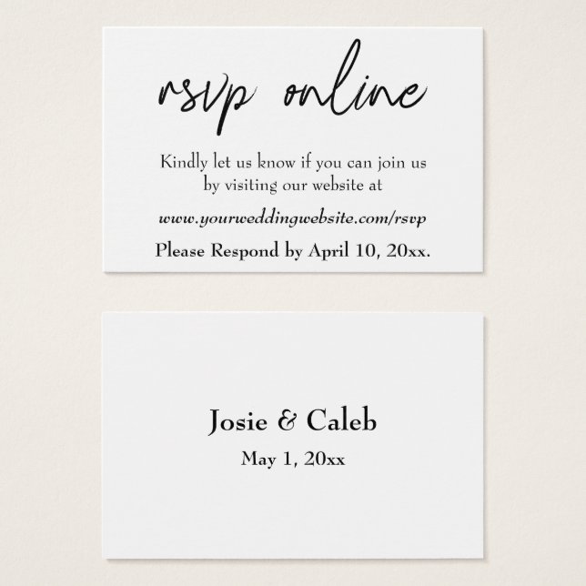 Wedding RSVP Online Insert Black Script, White, 18 (Front & Back)