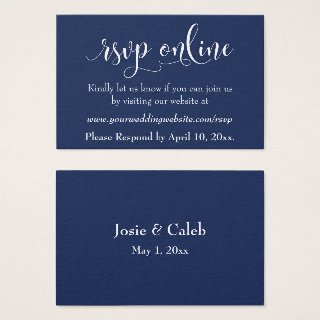 Wedding RSVP Online Insert White Script & Navy, 01 (Front & Back)