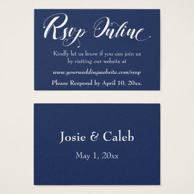 Wedding RSVP Online Insert White Script & Navy, 02 (Front & Back)