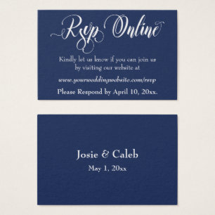 Wedding RSVP Online Insert White Script & Navy, 04