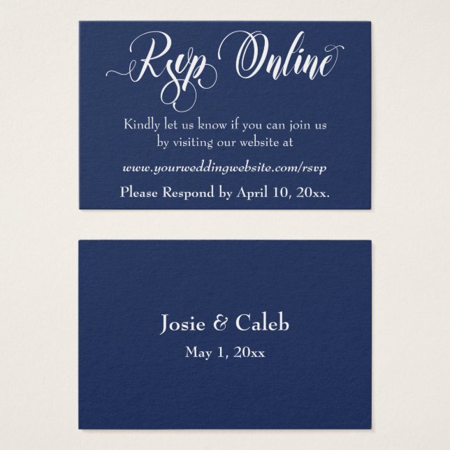 Wedding RSVP Online Insert White Script & Navy, 04 (Front & Back)
