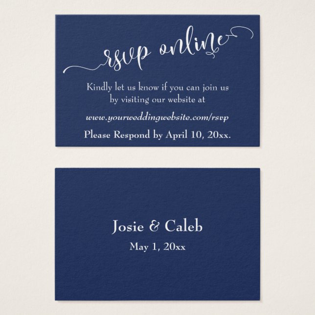 Wedding RSVP Online Insert White Script & Navy, 06 (Front & Back)