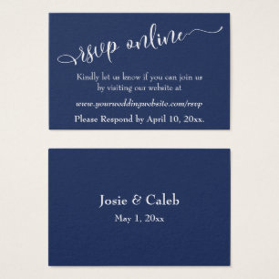 Wedding RSVP Online Insert White Script & Navy, 07